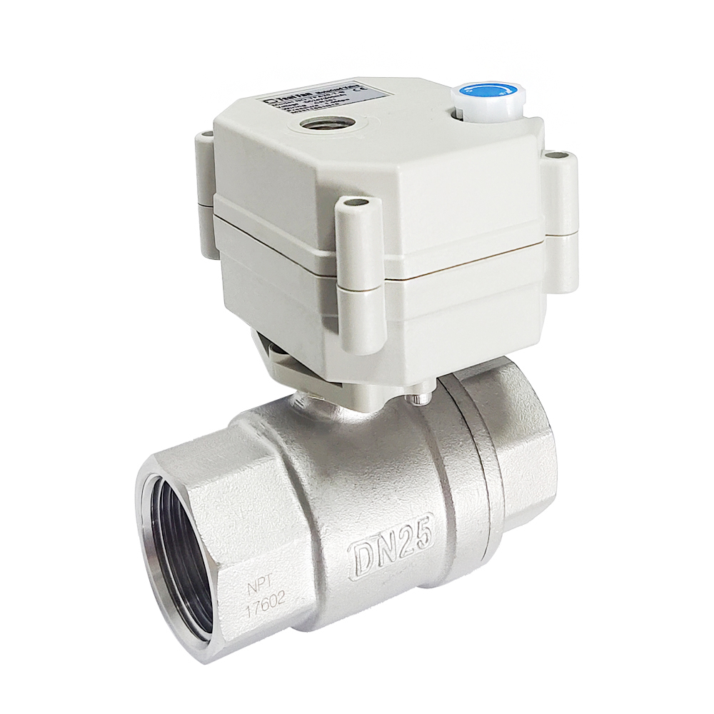 不銹鋼二通電動球閥DN8/10/15/20/25, 微型電動閥門SS304帶3Nm執(zhí)行器帶手動帶指示，三線二控，斷電復(fù)位